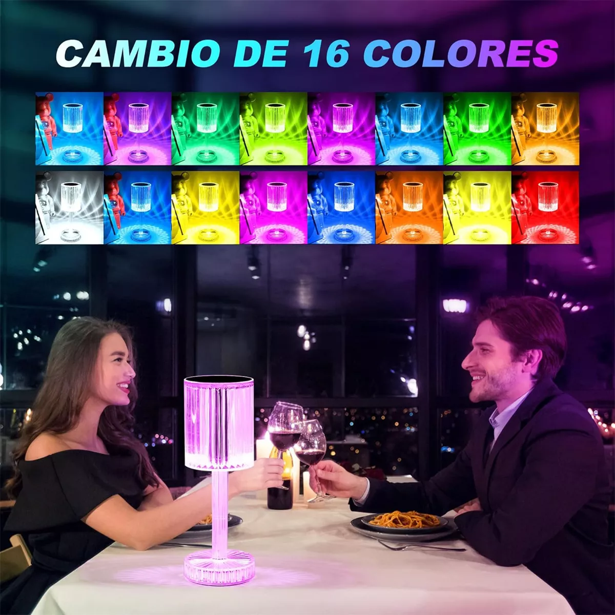 Foto 5 pulgar | Lámpara De Noche De Cristal 16 Colores Recargable Por Usb
