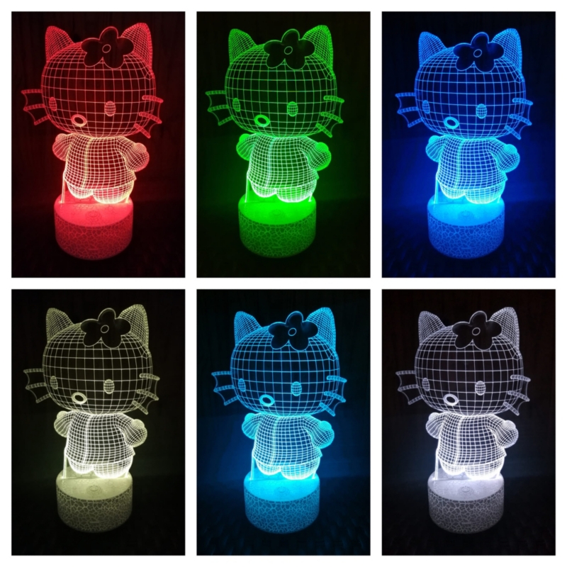 Foto 3 pulgar | Lámpara 3d Illusion Kitty Led De 7 Colores Con Panel Acrílico - Venta Internacional.