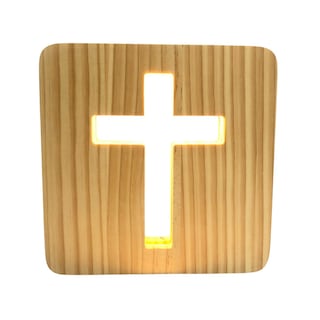 Foto 1 | Lámpara De Mesa De Madera Con Luz Led Calida Con Figura De Cruz