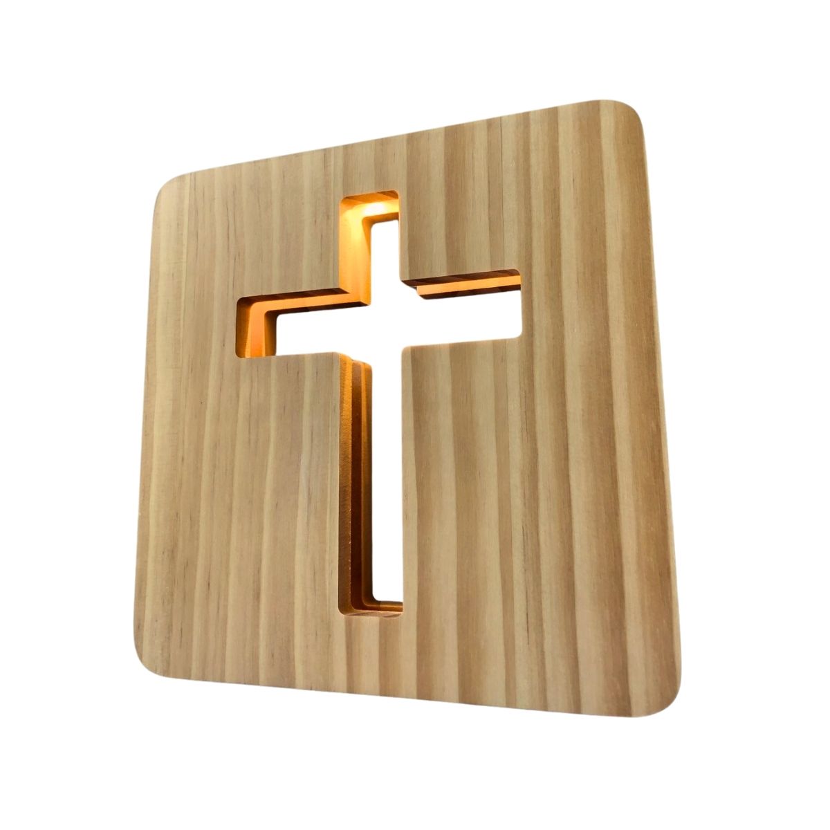 Foto 3 pulgar | Lámpara De Mesa De Madera Con Luz Led Calida Con Figura De Cruz