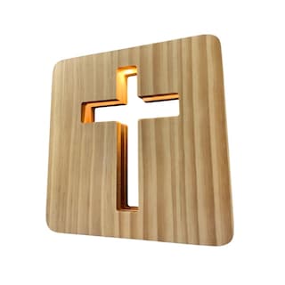 Foto 2 | Lámpara De Mesa De Madera Con Luz Led Calida Con Figura De Cruz