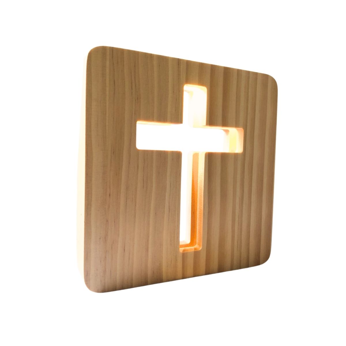 Foto 4 pulgar | Lámpara De Mesa De Madera Con Luz Led Calida Con Figura De Cruz