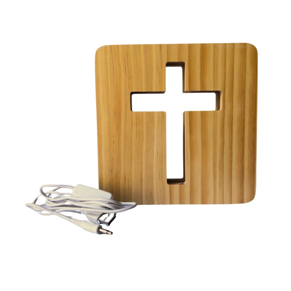 Foto 5 pulgar | Lámpara De Mesa De Madera Con Luz Led Calida Con Figura De Cruz