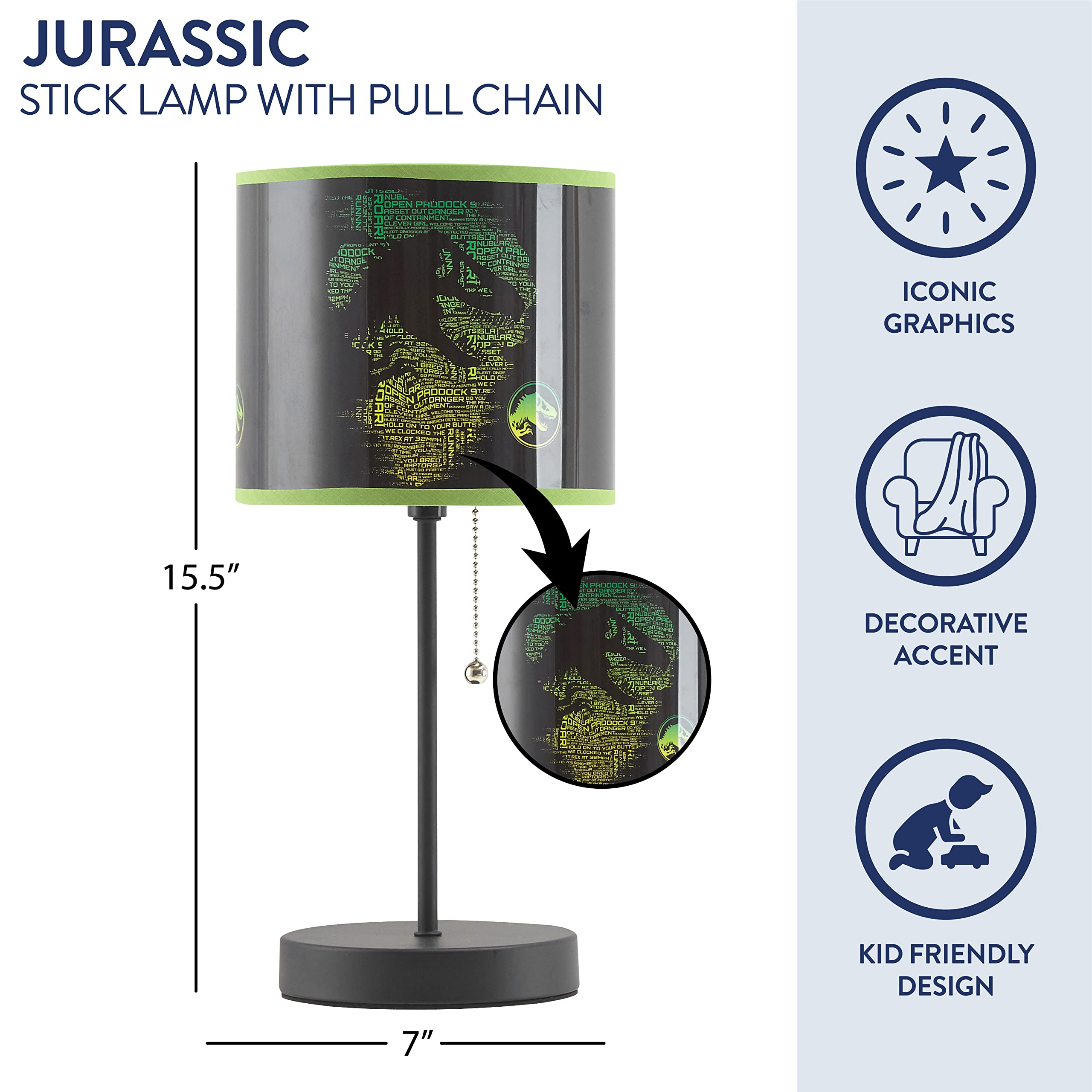 Foto 3 pulgar | Lámpara De Mesa Idea Nuova Jurassic World Stick Kids Con Cadena - Venta Internacional.
