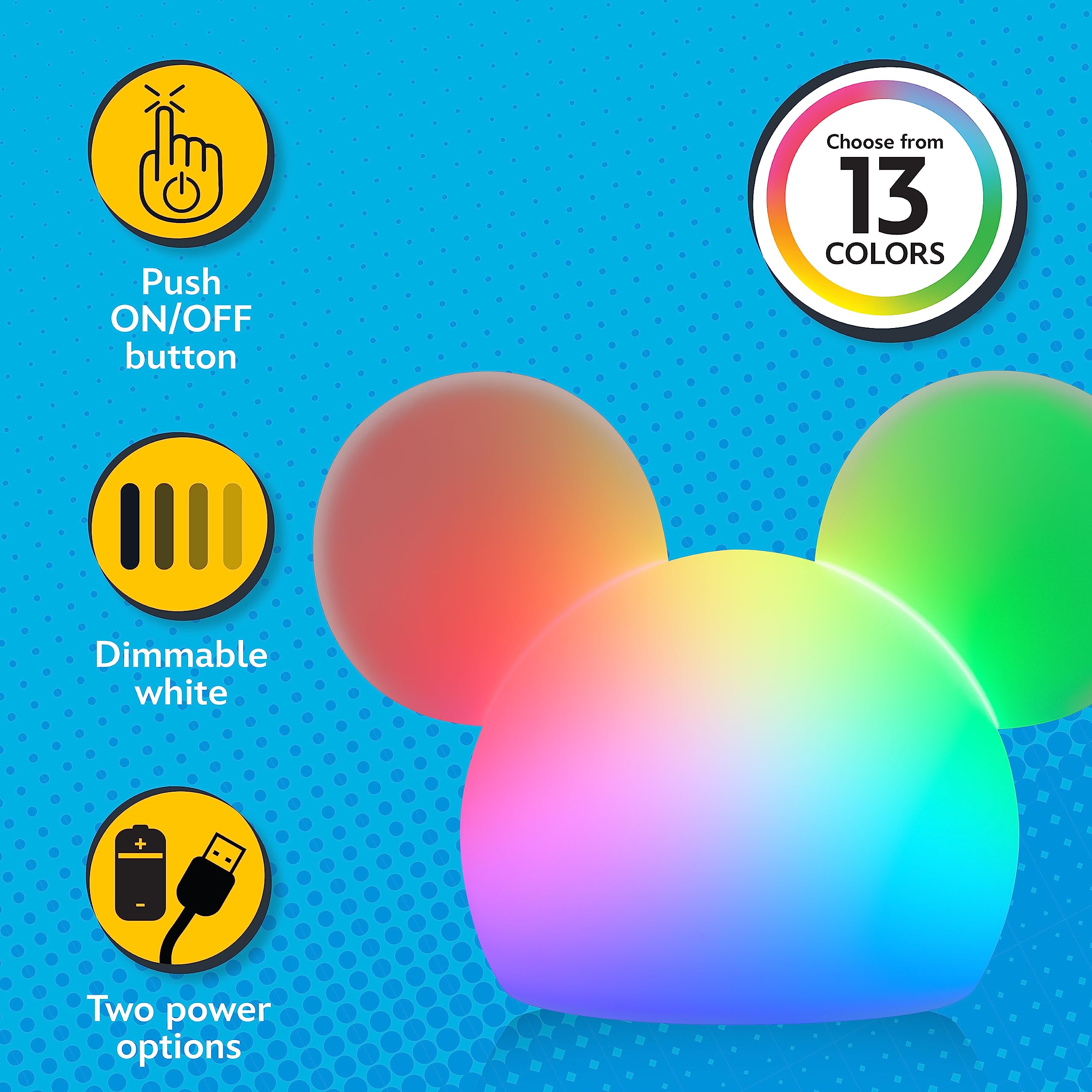 Foto 3 pulgar | Batería Usb Y Batería Squishy Light De Mickey Mouse De Disney Que Cambia De Color - Venta Internacional.