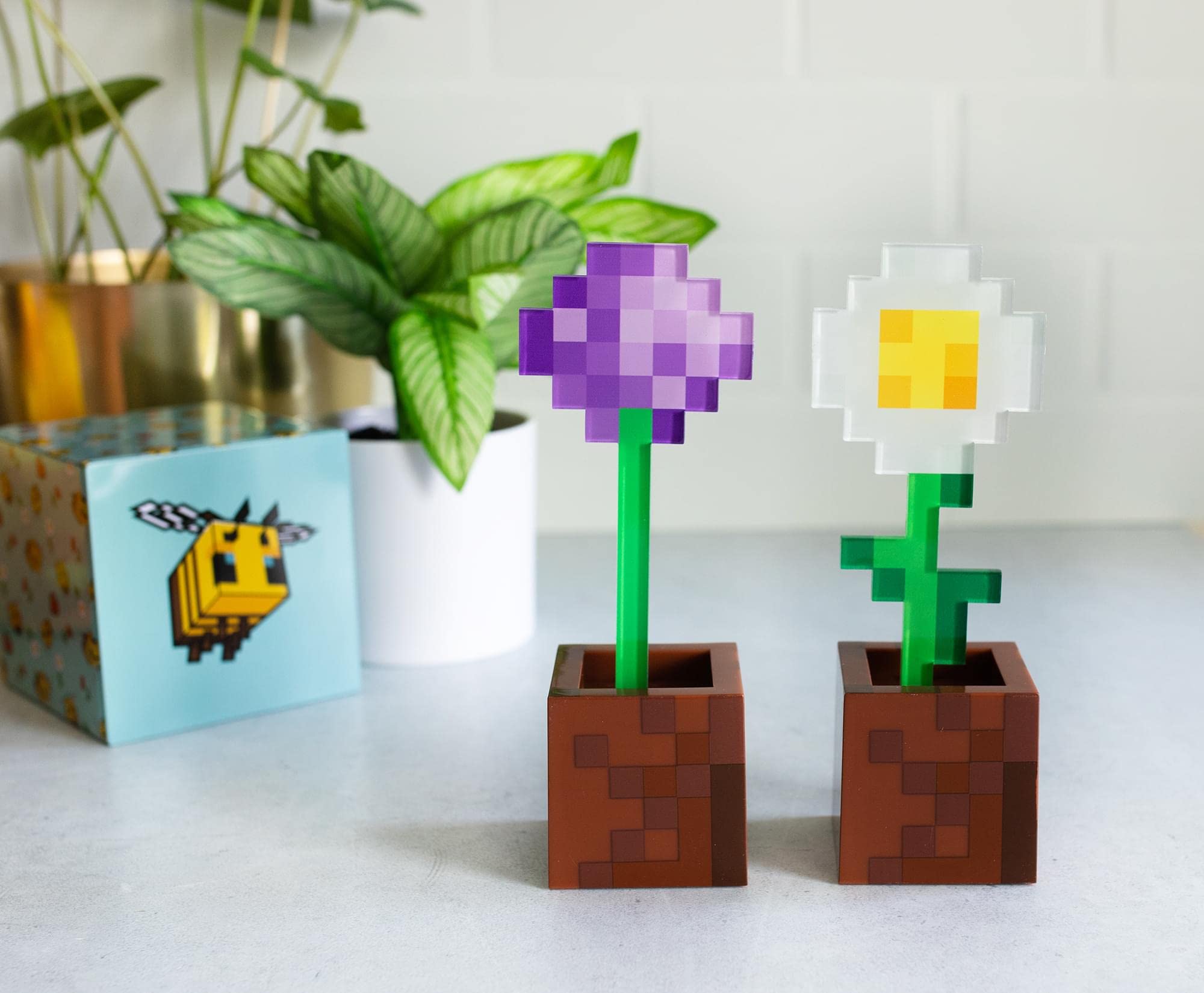 Foto 5 pulgar | Maceta Mood Lights Para Minecraft, Diseño De Margaritas Y Allium, X2 - Venta Internacional.