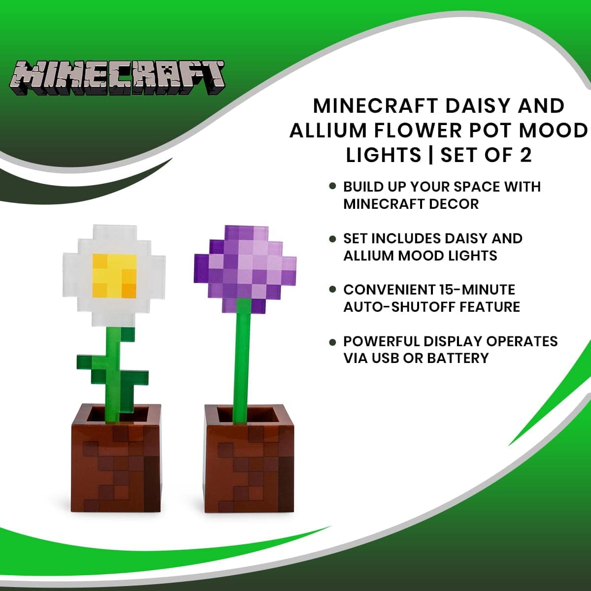 Foto 8 pulgar | Maceta Mood Lights Para Minecraft, Diseño De Margaritas Y Allium, X2 - Venta Internacional.