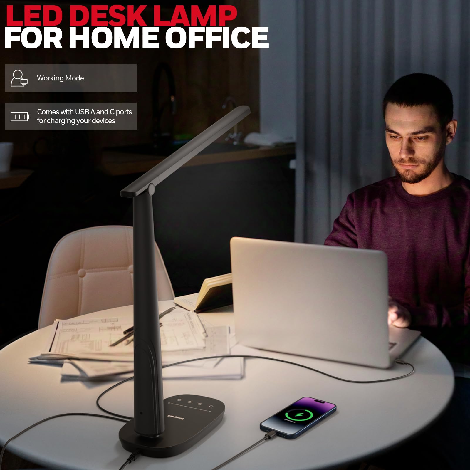 Foto 5 pulgar | Lámpara De Escritorio Honeywell Led Regulable Con Carga Usb, 4 Modos - Venta Internacional.