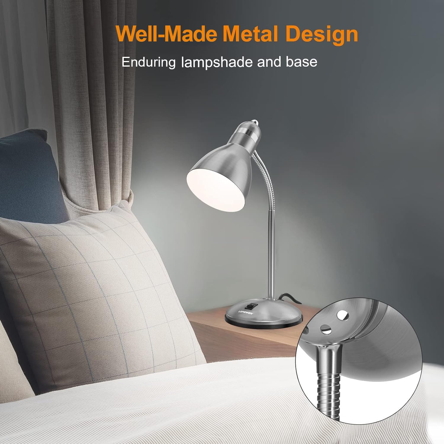 Foto 2 | Lámpara De Escritorio Lepower De Metal Ajustable Con Cuello De Ganso Plateada - Venta Internacional.