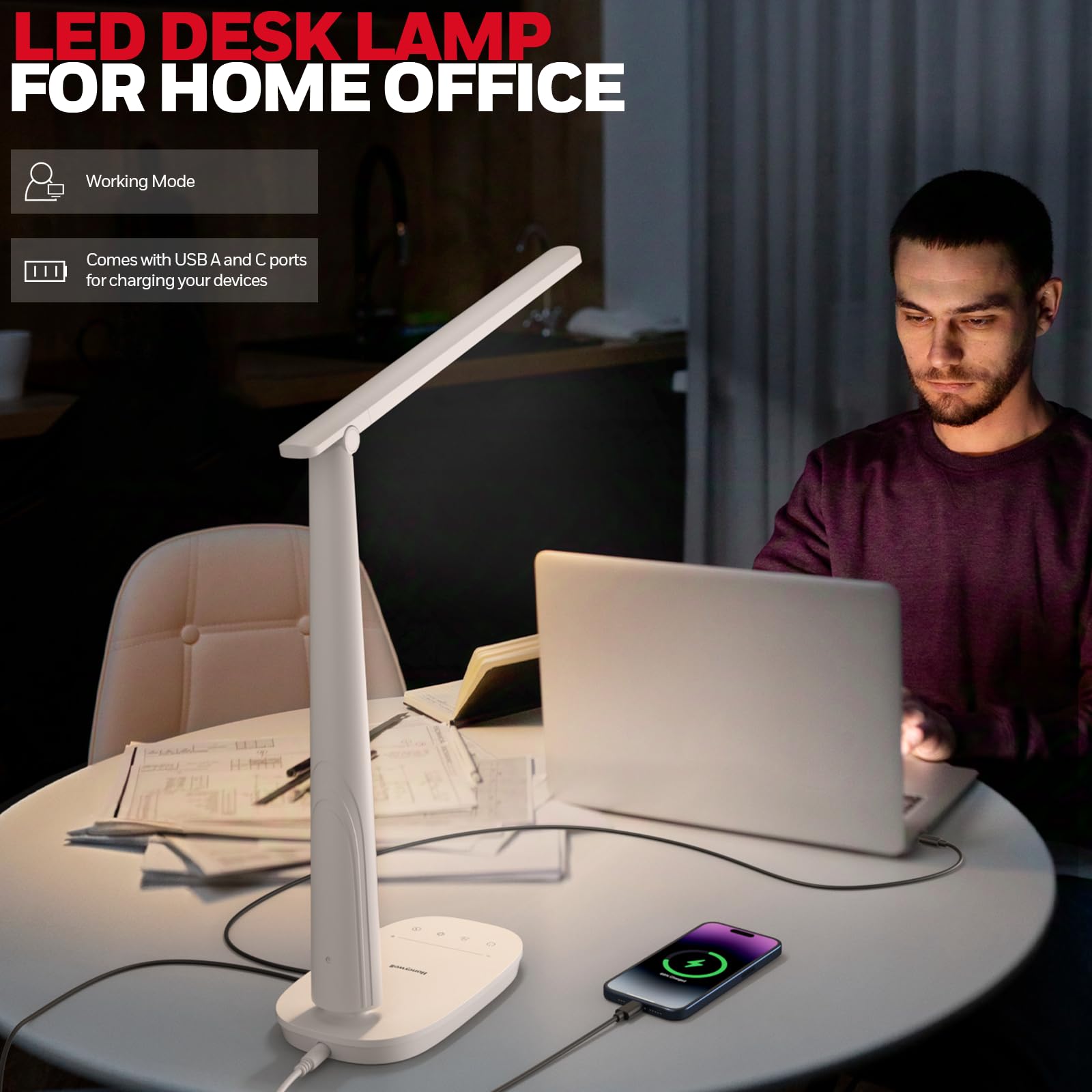 Foto 5 pulgar | Lámpara De Escritorio Honeywell Led Regulable Con Carga Usb, 4 Modos - Venta Internacional.