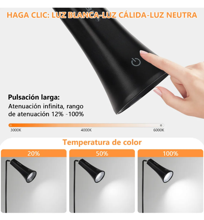 Foto 6 pulgar | Lámpara De Escritorio Xtellar Táctil 3 Modos Negra