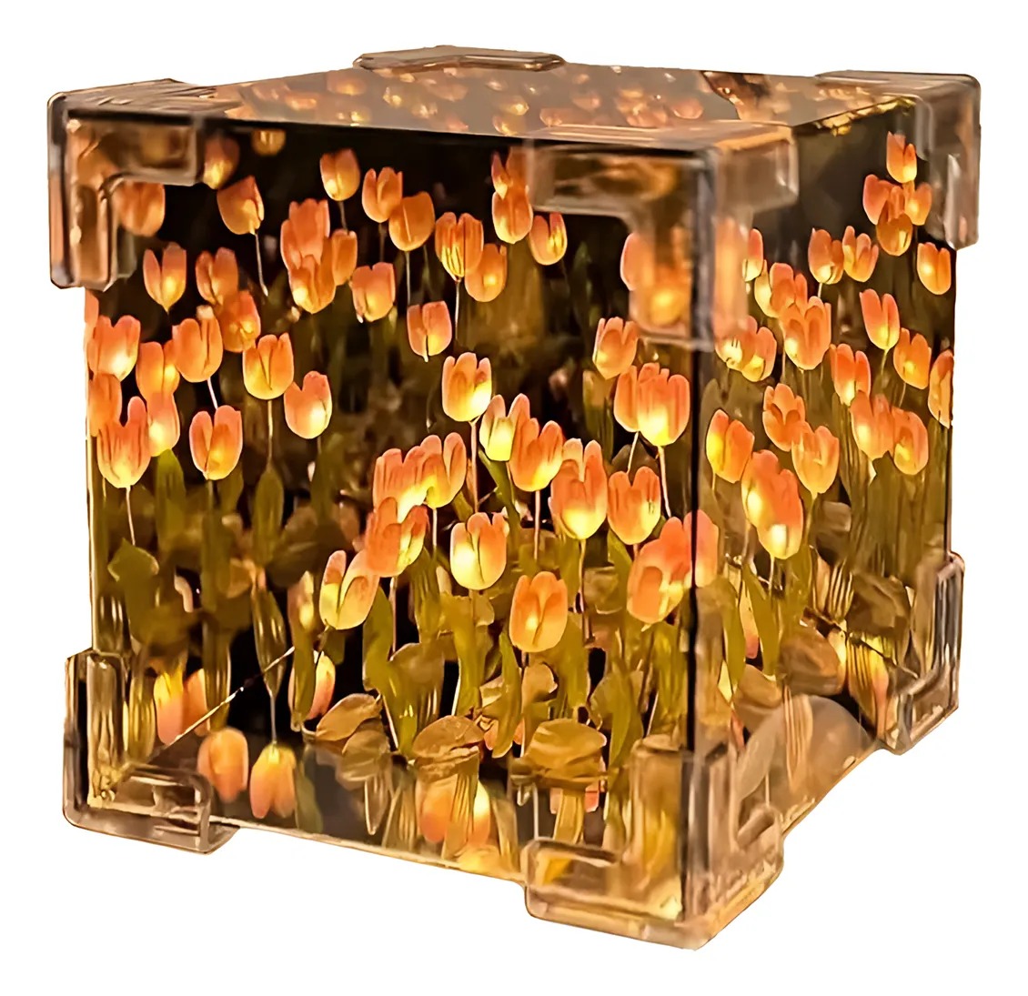 Set de 3 Lámparas Decorativas De Tulipanes Infinitos En Forma De Cubo Con Espejo DIY
