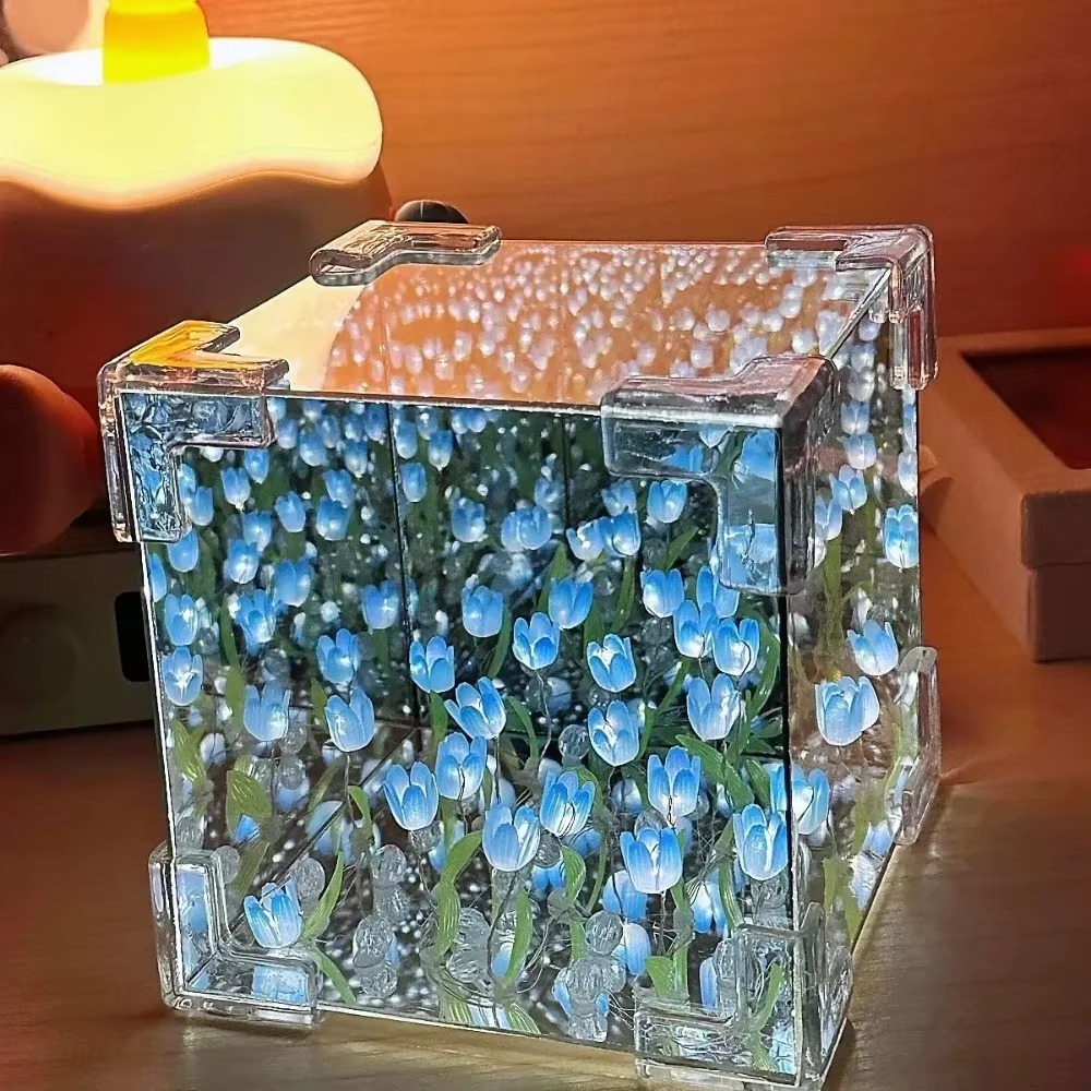 Foto 4 pulgar | Set de 3 Lámparas Decorativas De Tulipanes Infinitos En Forma De Cubo Con Espejo DIY