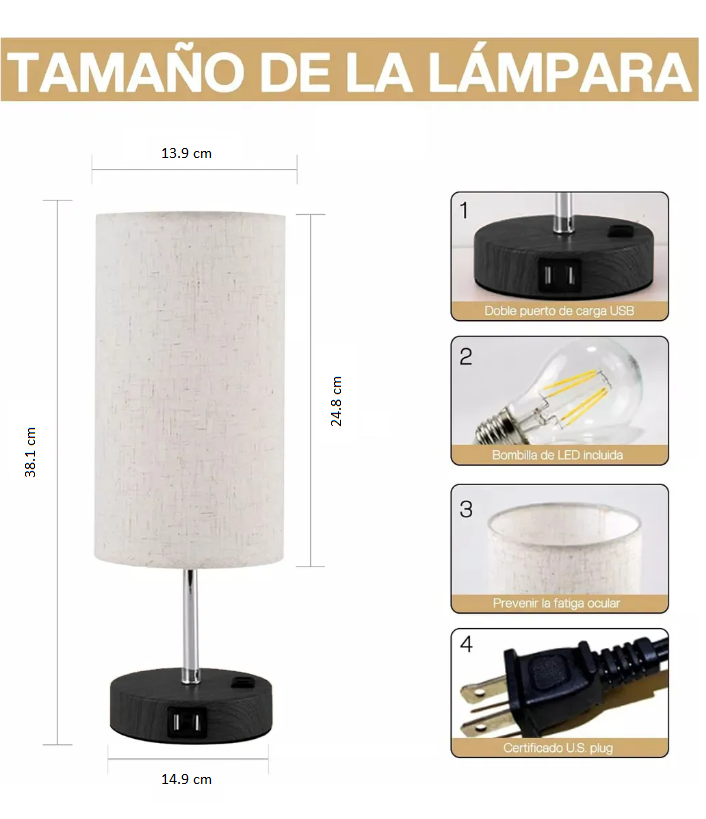 Foto 4 pulgar | Lámpara De Noche Xtellar Touch Y Usb Color Beige
