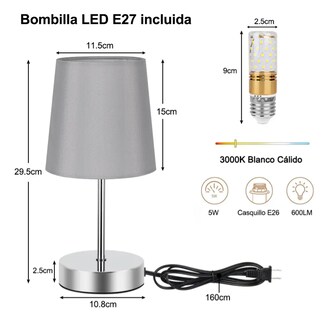 Foto 3 | Lámpara De Mesa Xtellar Lino Y Metal Color Gris
