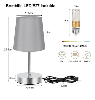 Foto 4 | Lámpara Xtellar De Mesa Lino Y Metal E27 Led Buró Escritorio Noche