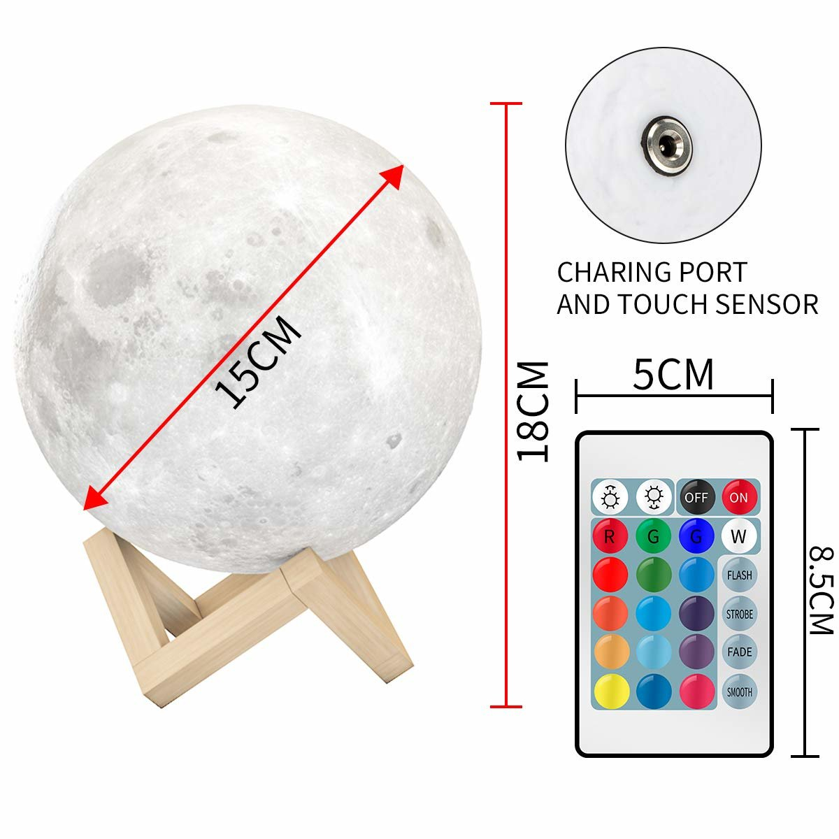 Foto 3 | Lámpara Led De Luna Llena Con Luz Nocturna Lunar De 15 Cm Con Mando A Distancia - Venta Internacional.