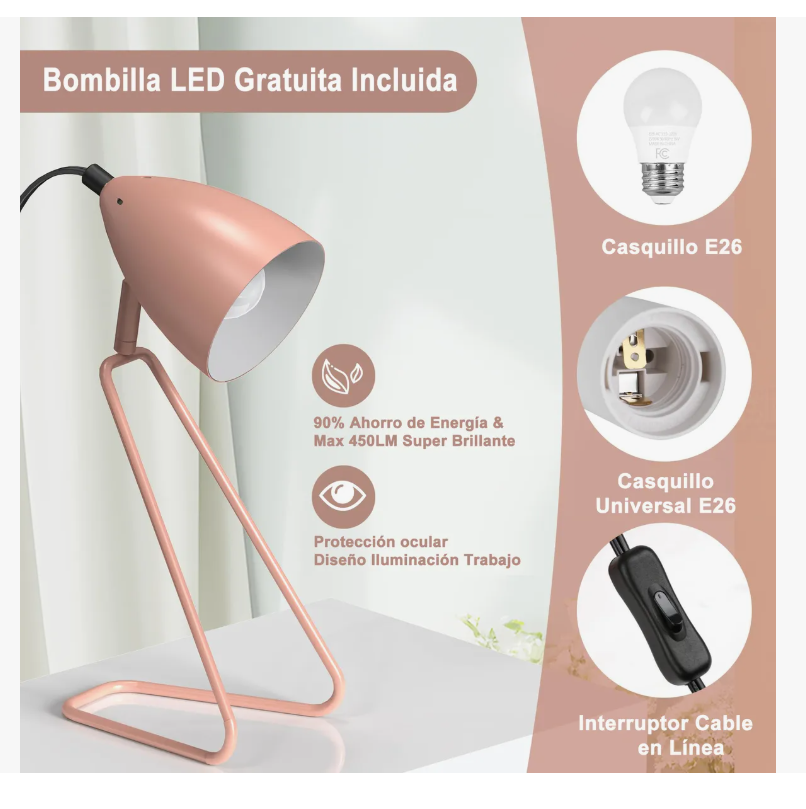 Foto 3 pulgar | 2pcs Xtellar Xtellar Lámpara De Escritorio Led Metal Giratoria 350° Con Foco Modelo Rosa