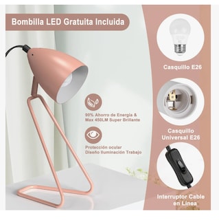 Foto 2 | 2pcs Xtellar Xtellar Lámpara De Escritorio Led Metal Giratoria 350° Con Foco Modelo Rosa