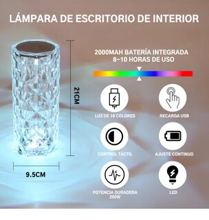 Foto 3 | Lámpara Xtellar Xtellar De Mesa Cristal Recargable Control Táctil 16 Colors