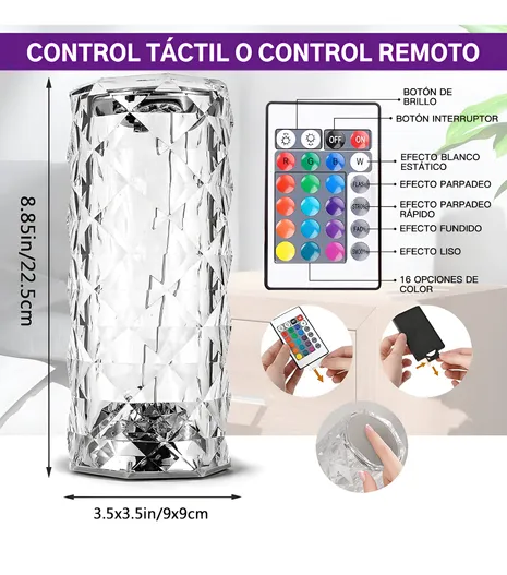 Foto 5 pulgar | Lámpara Xtellar Xtellar De Mesa Cristal Recargable Control Táctil 16 Colors