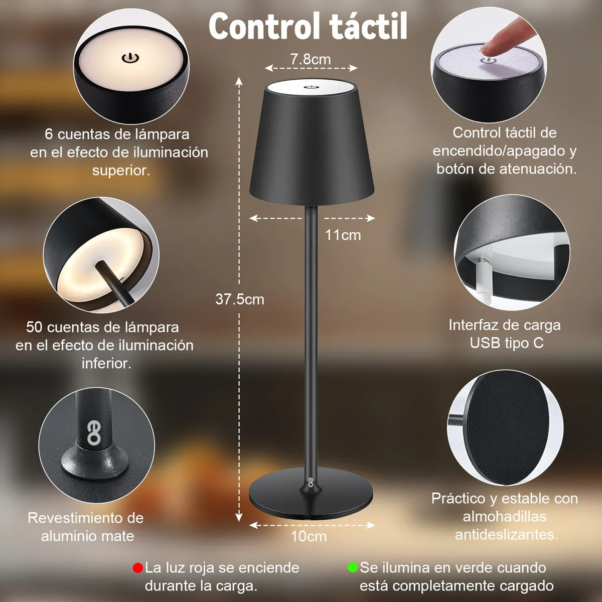 Foto 3 pulgar | Lámpara de Mesa Led Negro