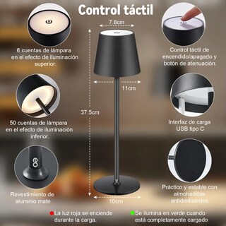 Foto 2 | Lámpara de Mesa Led Negro