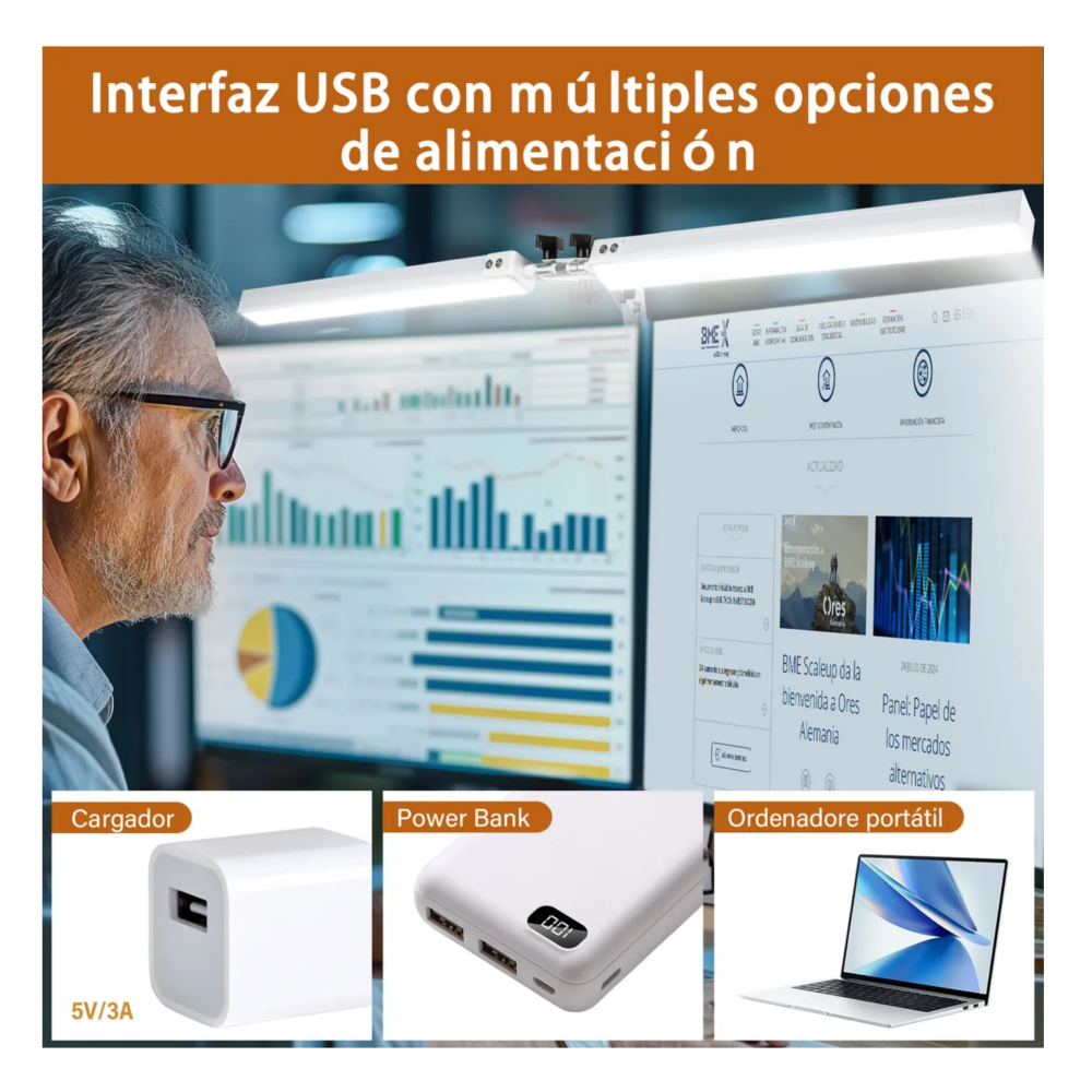 Foto 5 pulgar | Lámpara De Escritorio Led Doble Brazo Oficina Usb  Lab.g , Blanco