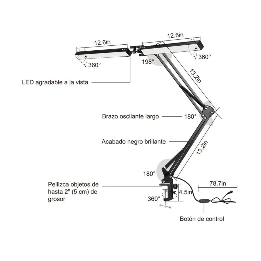 Foto 5 pulgar | Lámpara De Escritorio Led Doble Brazo Oficina Usb Lab.g, Negro