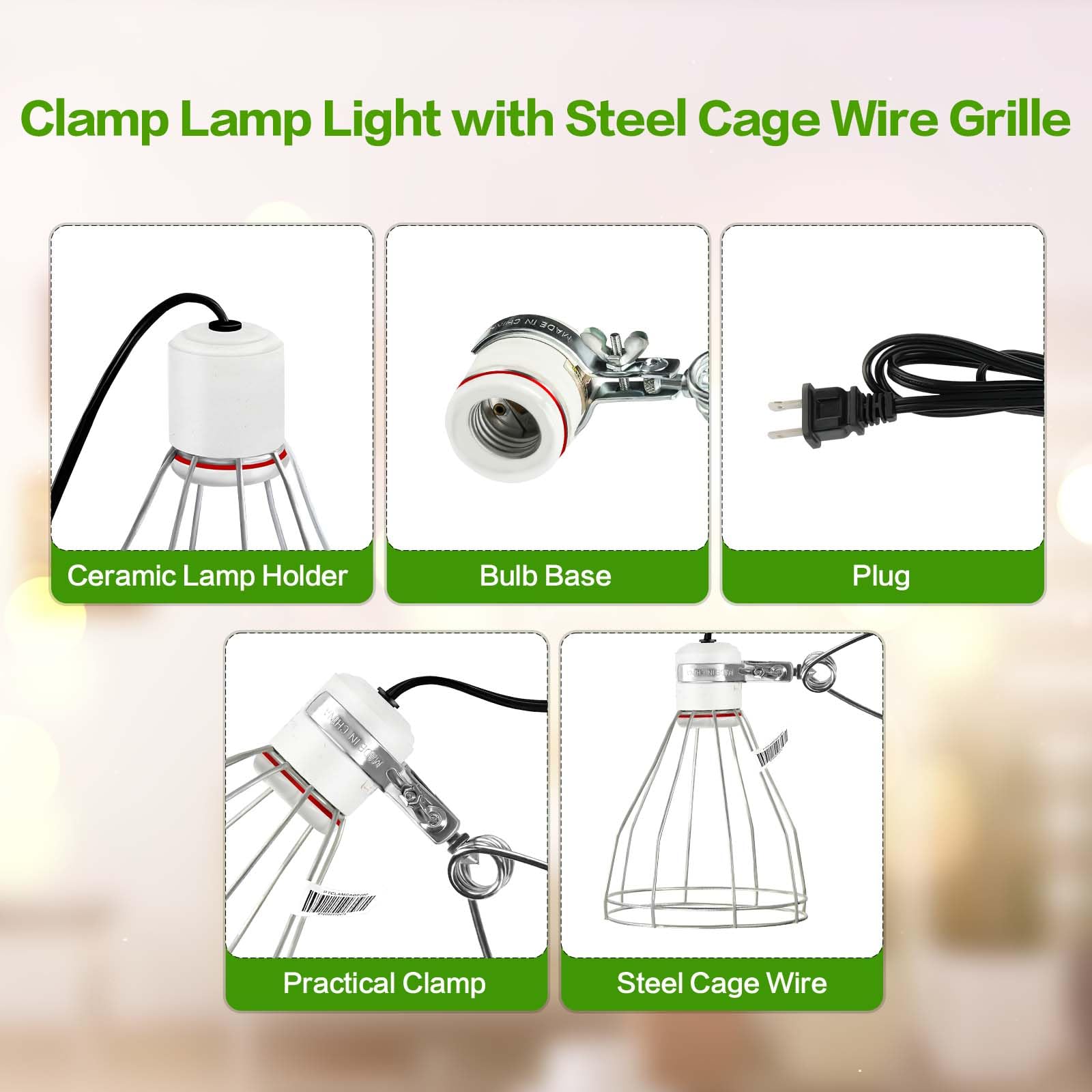 Foto 5 pulgar | Lámpara Clamp Simple Deluxe, Robusta, Con Jaula De Acero, 250 W, Enchufe E26 - Venta Internacional.