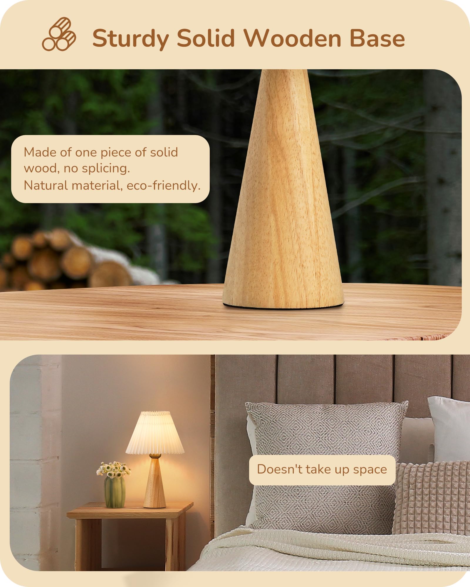 Foto 2 | Lámpara De Mesa Edishine Burlywood Con Base De Madera, 34,5 Cm, Color Blanco - Venta Internacional.
