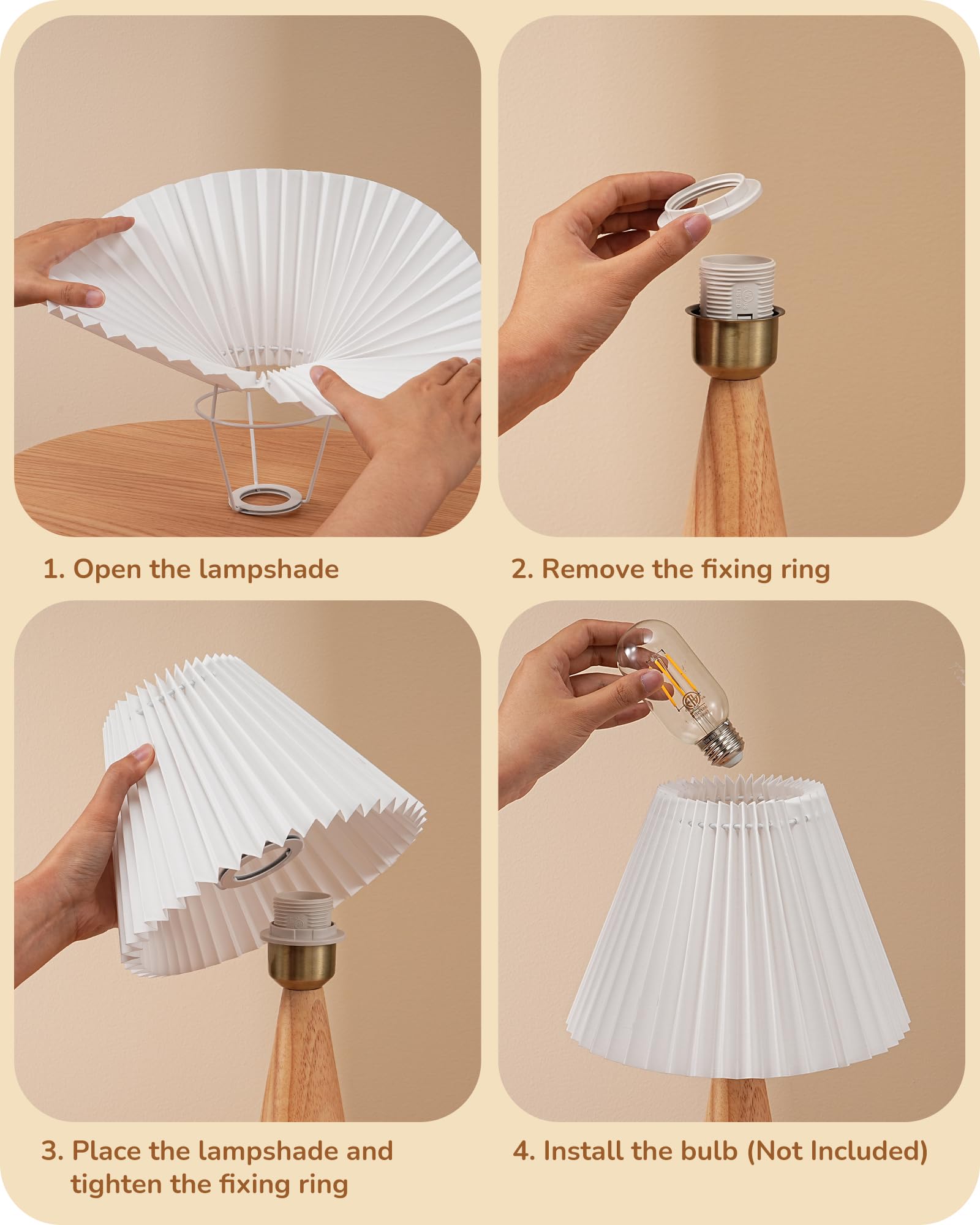 Foto 4 | Lámpara De Mesa Edishine Burlywood Con Base De Madera, 34,5 Cm, Color Blanco - Venta Internacional.
