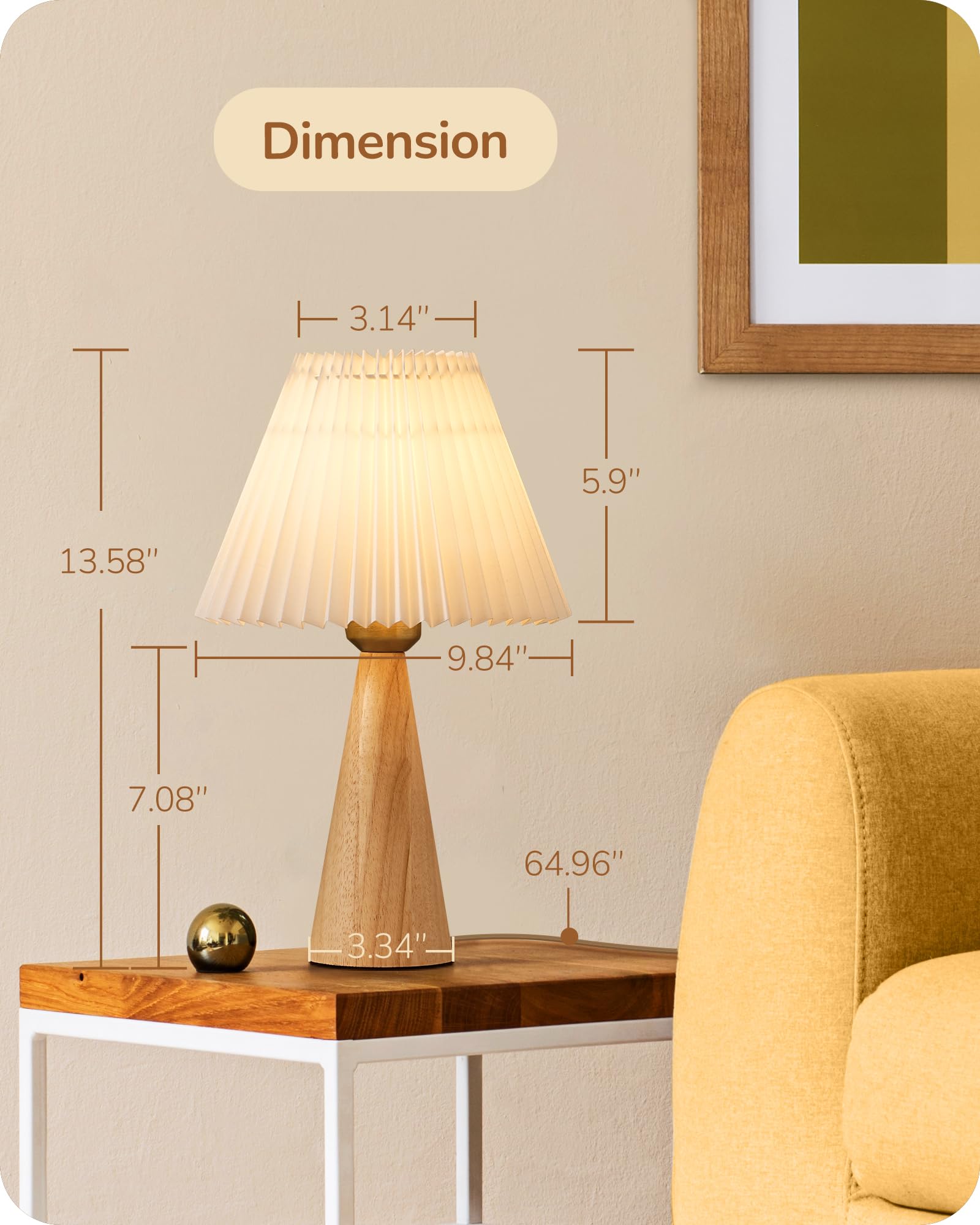 Foto 7 | Lámpara De Mesa Edishine Burlywood Con Base De Madera, 34,5 Cm, Color Blanco - Venta Internacional.