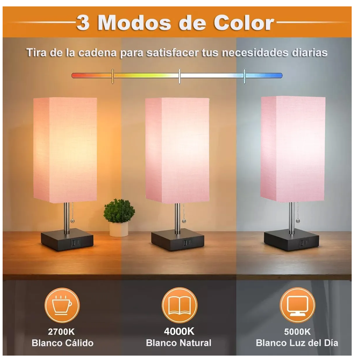 Foto 3 | Lámpara Para Buró Escritorio Led 3 Colores Con Usb Eo Safe Imports Esi-19819 Rosa
