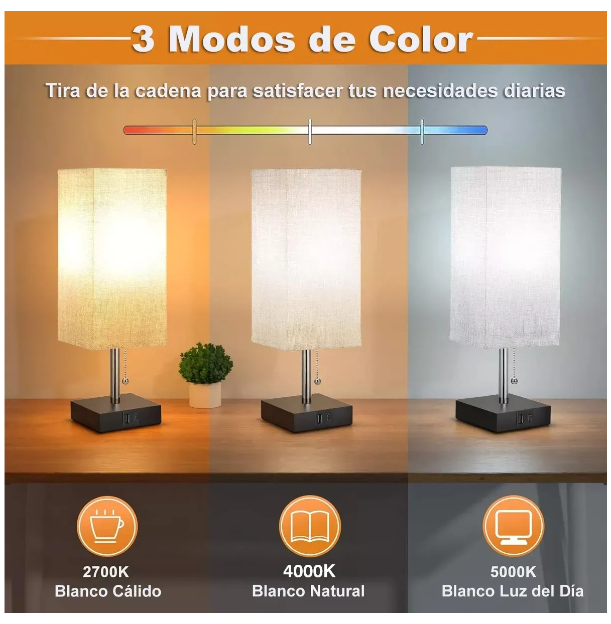 Foto 3 | Lámpara Para Buró Escritorio Led 3 Colores Con Usb Eo Safe Imports Esi-19818 Gris