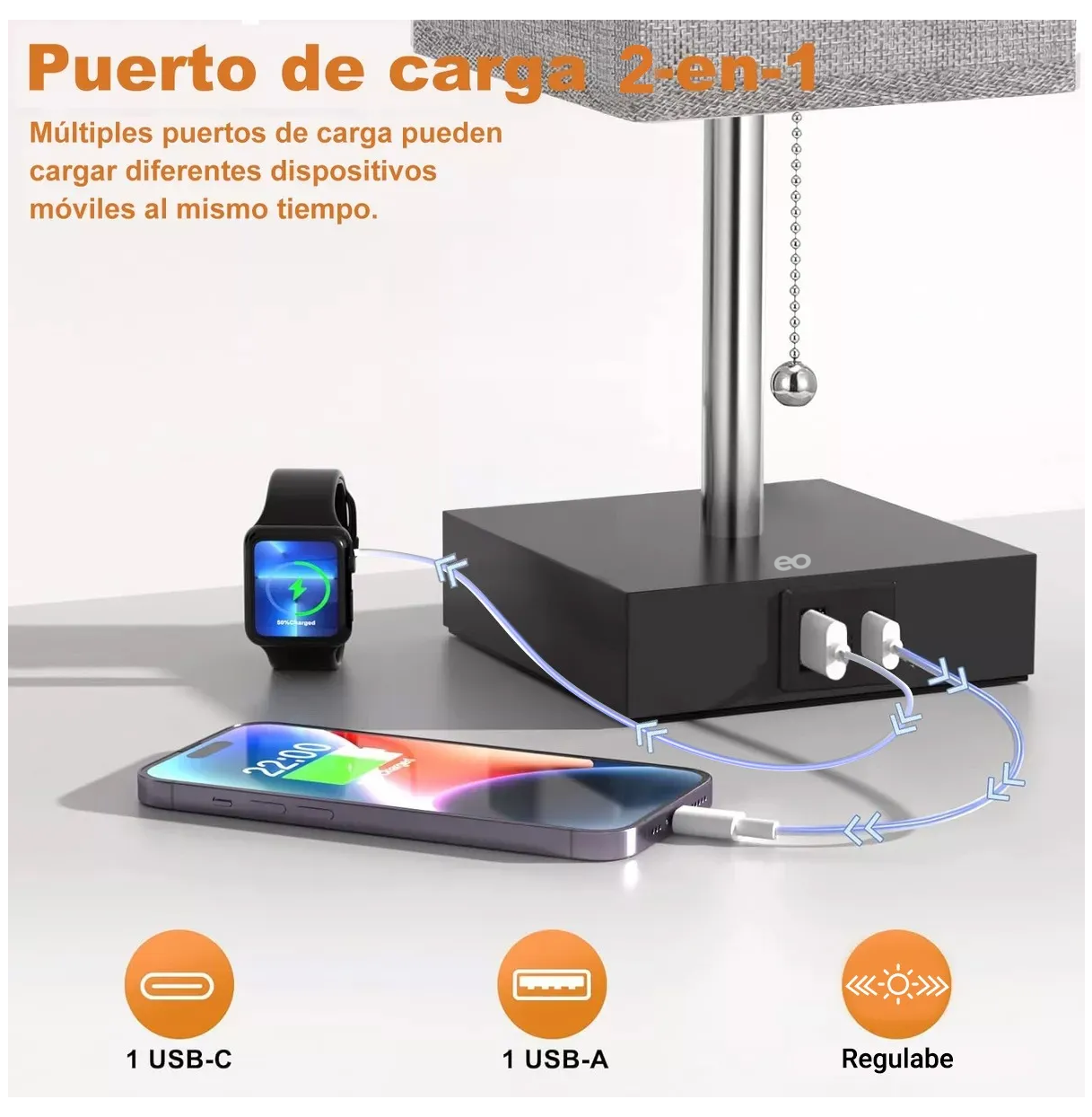 Foto 5 pulgar | Lámpara Para Buró Escritorio Led 3 Colores Con Usb Eo Safe Imports Esi-19818 Gris