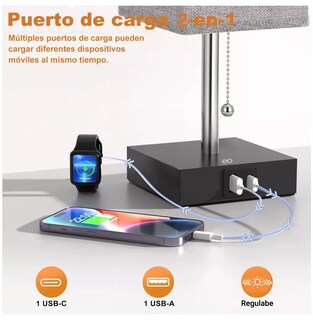 Foto 4 | Lámpara Para Buró Escritorio Led 3 Colores Con Usb Eo Safe Imports Esi-19818 Gris