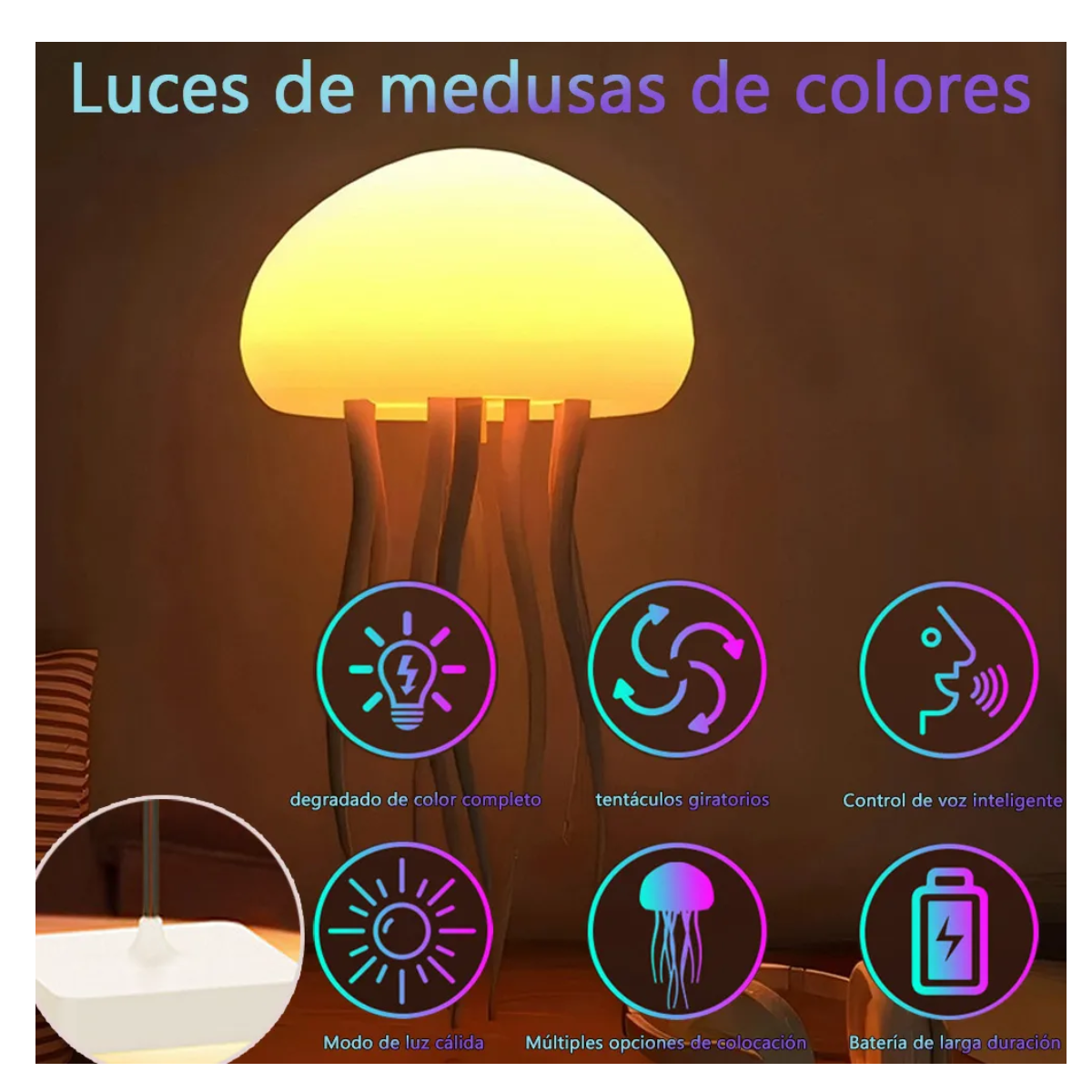 Foto 3 pulgar | Lámpara De Medusa Con Control De Sonido Luz Led Eo Safe Imports Esi-19913 Multicolor