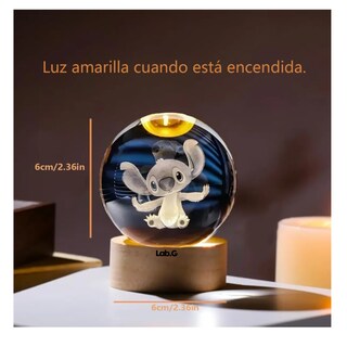 Foto 2 | 1 Pz Lampara 3d Stitch Bola De Cristal Luz De Noche Lab.g Transparente