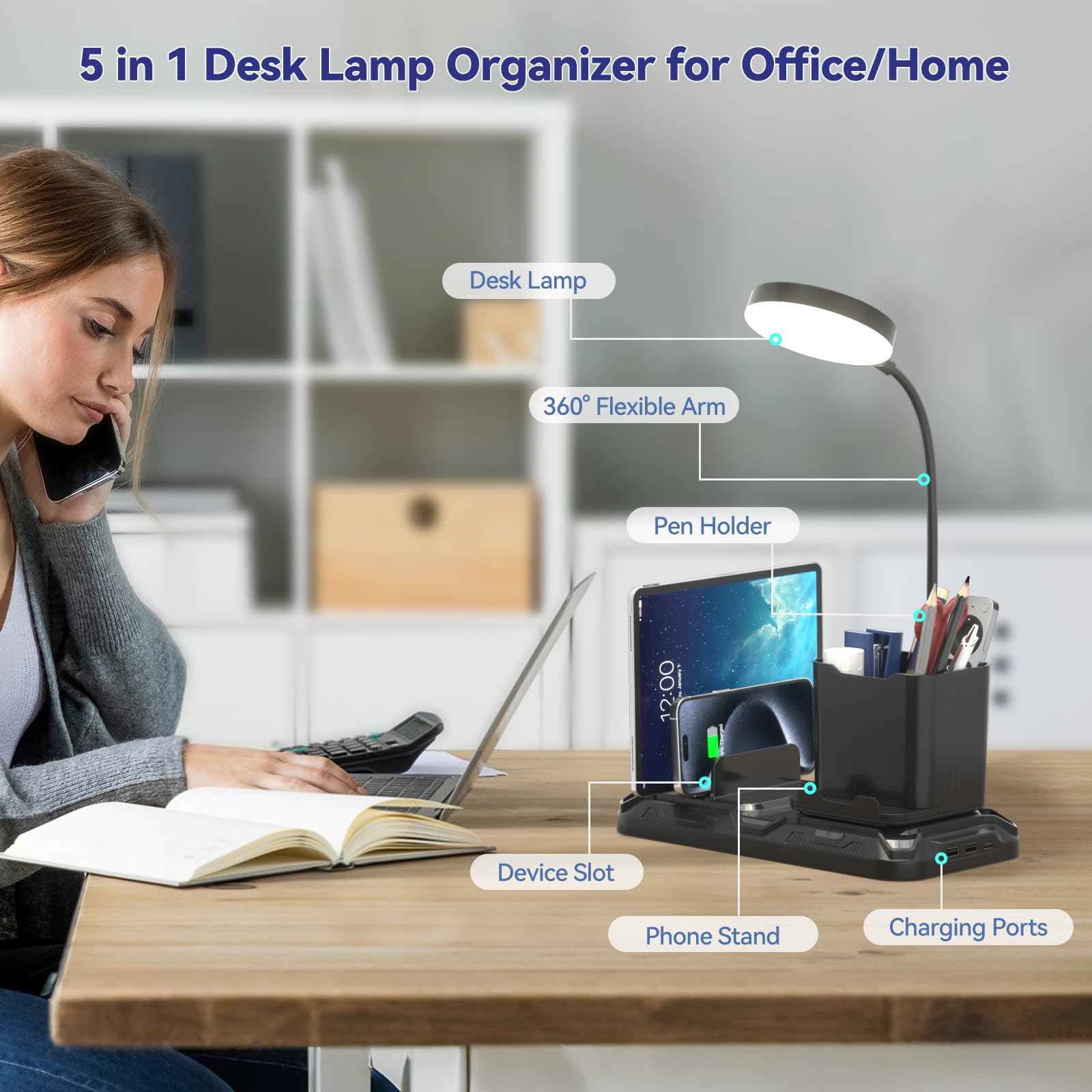 Foto 4 pulgar | Lámpara De Escritorio Kdd Con Puertos De Carga Usb A&c  Luz De Lectura - Venta Internacional.