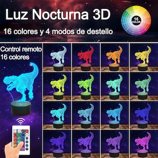 Foto 2 | Lampara De Noche 3d Led Acrílico De Dinosaurios De 16colores