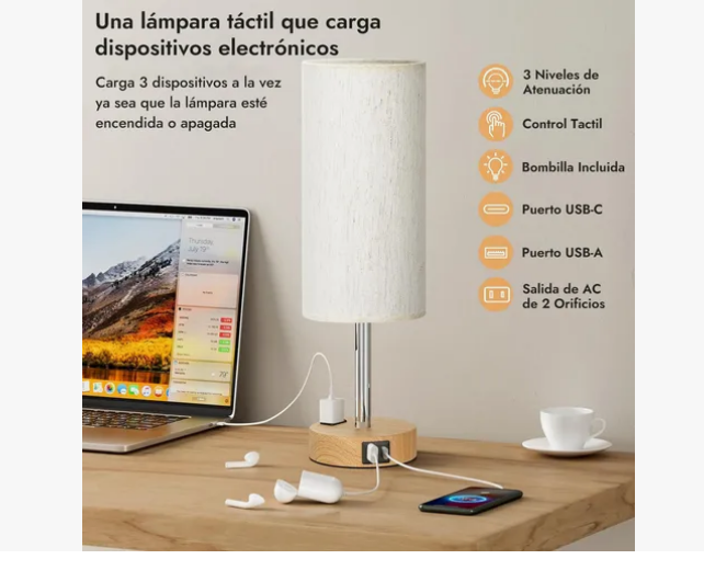Foto 3 pulgar | Lámpara De Escritorio De Mesa Touch Con Foco Led Y Usb-c