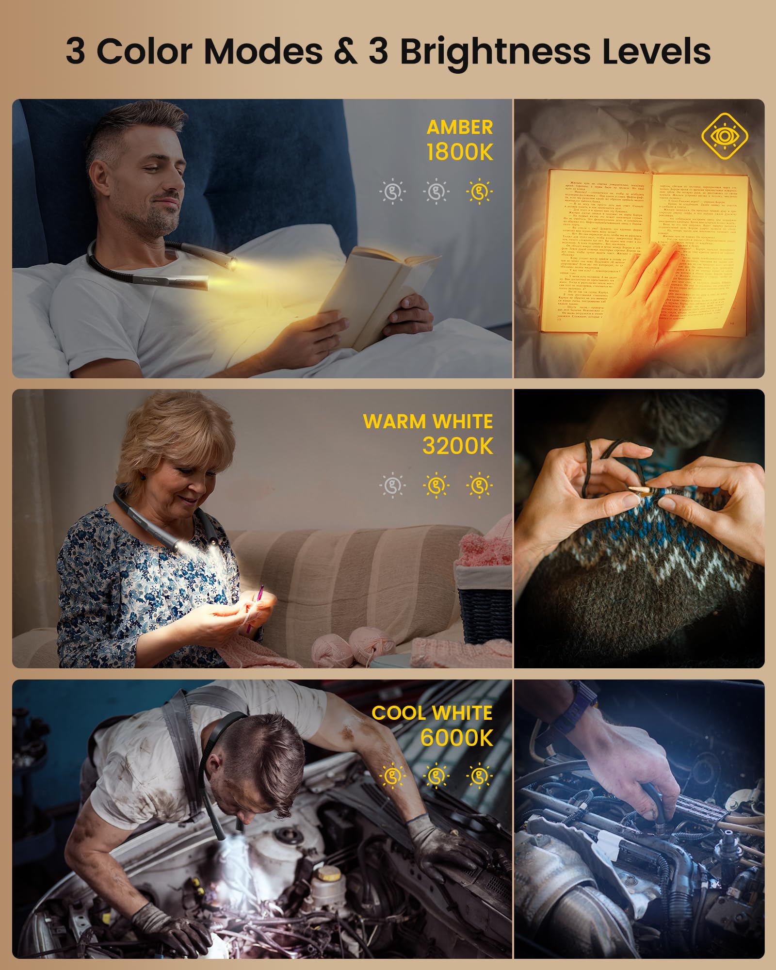 Foto 4 pulgar | Lámpara Led De Lectura Para Cuello Glocusent Mejorada  3 Colores  Recargable - Venta Internacional.