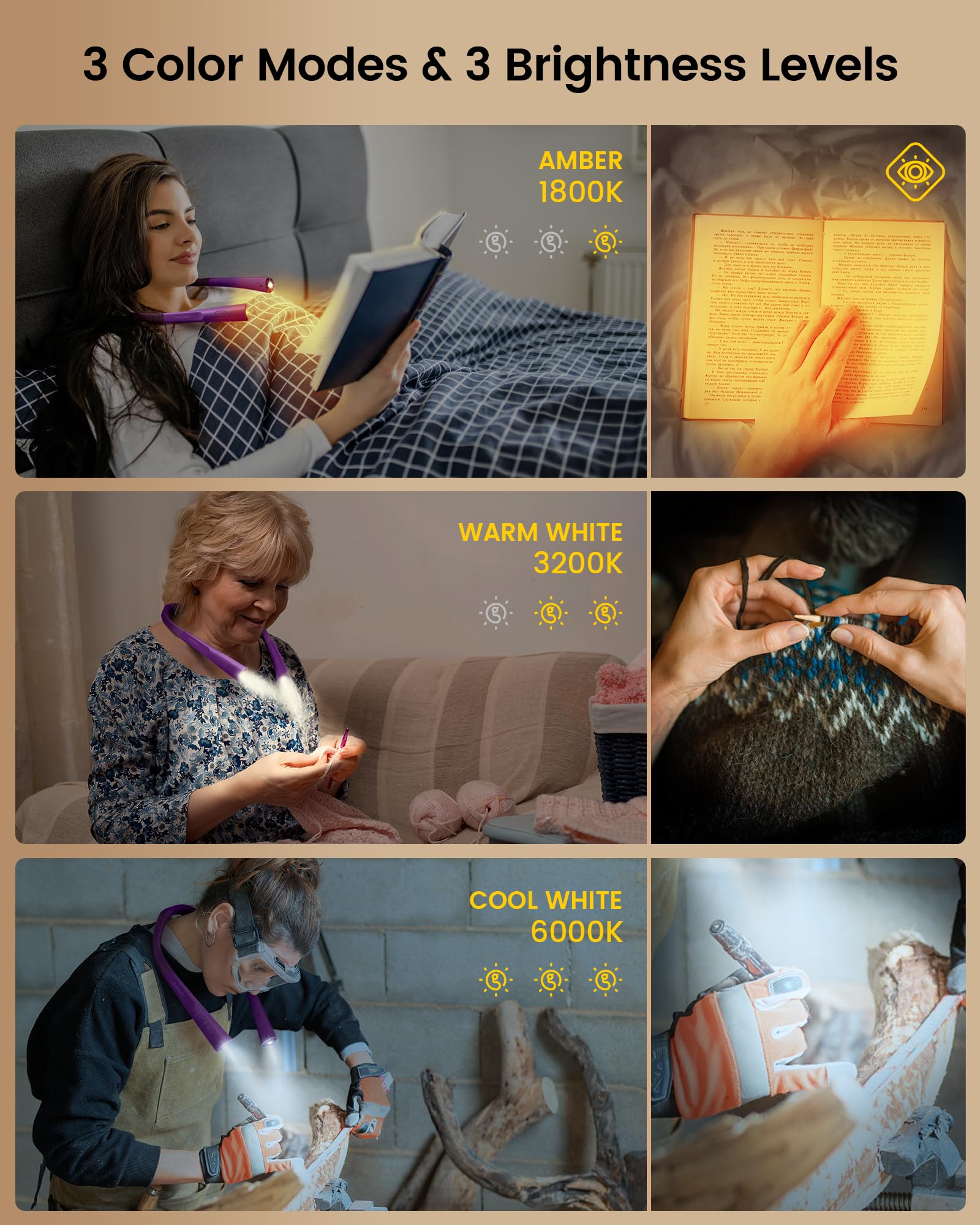 Foto 3 | Luz Led De Lectura Para Cuello Glocusent Mejorada  3 Colores Y Temporizador - Venta Internacional.