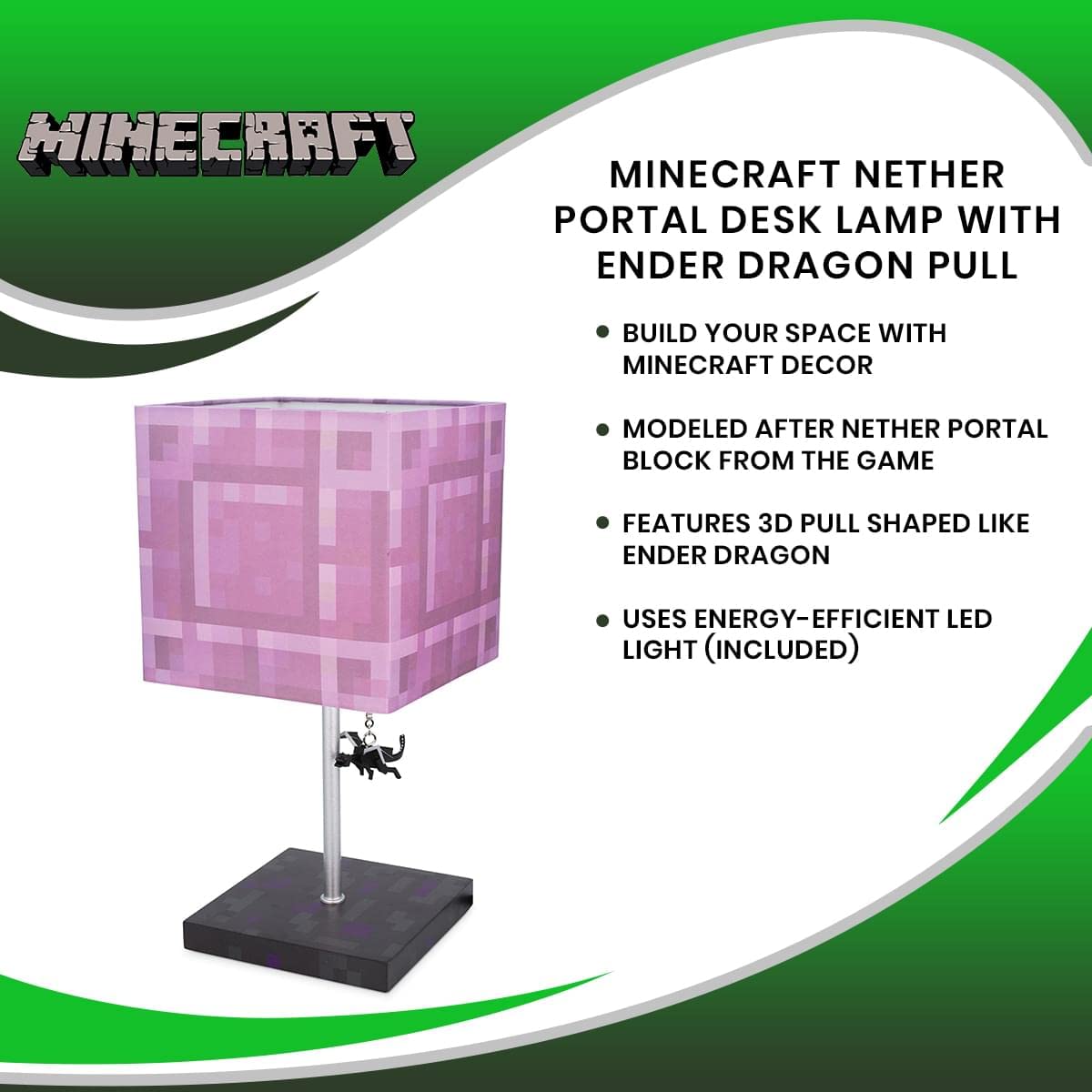 Foto 8 pulgar | Lámpara De Escritorio Minecraft Nether Portal Con Ender Dragon Pull - Venta Internacional.