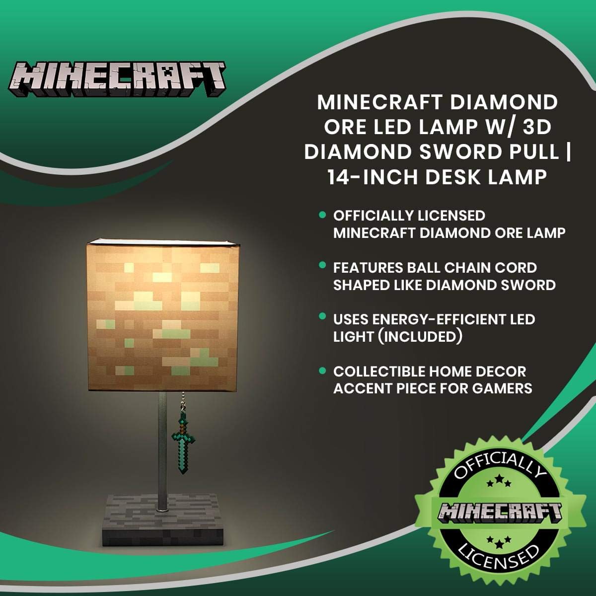 Foto 8 pulgar | Lámpara De Escritorio Minecraft Diamond Ore Block Led Con Diamond Sword - Venta Internacional.