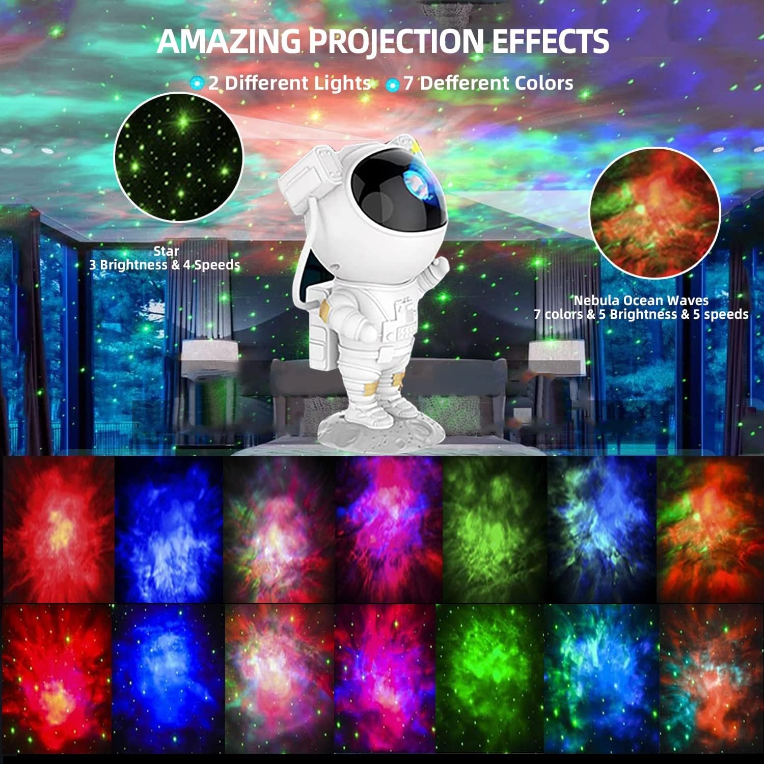 Foto 3 pulgar | Venta Internacional - Proyector Galaxy Projector Jieyou Astronaut Con 15 Nebulosas