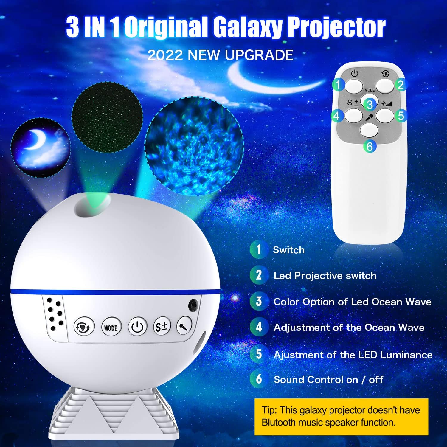 Foto 4 pulgar | Venta Internacional - Proyector de Luz Nocturna Jieyou Galaxy con Control de Sonido y Temporizador