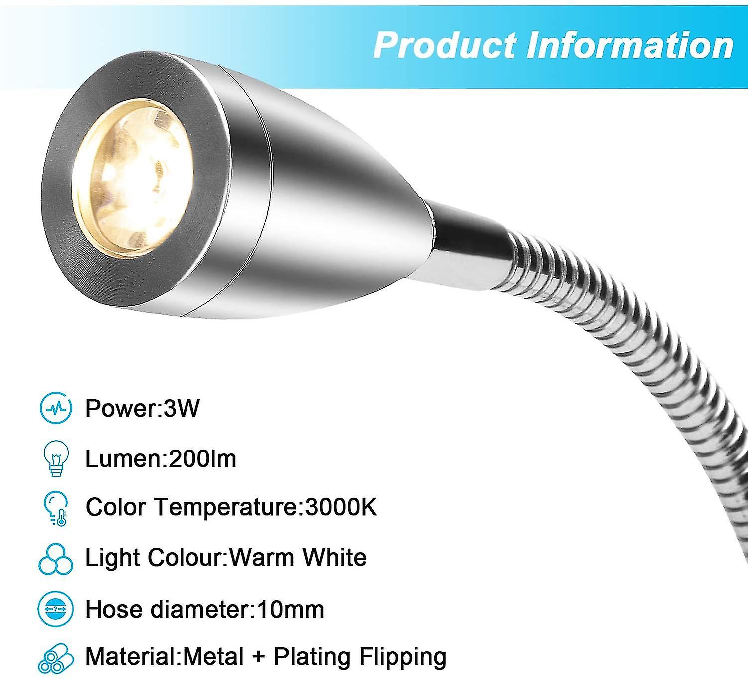 Foto 3 pulgar | Lámpara De Pared Led Para Lectura, Cuello Glaseado, Luz Blanca Cálida - Venta Internacional.