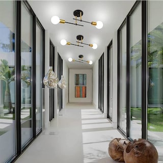 Foto 4 | Lámpara De Techo Led Con Dos Focos Nórdicos, Hierro Negro Y Dorado - Venta Internacional.